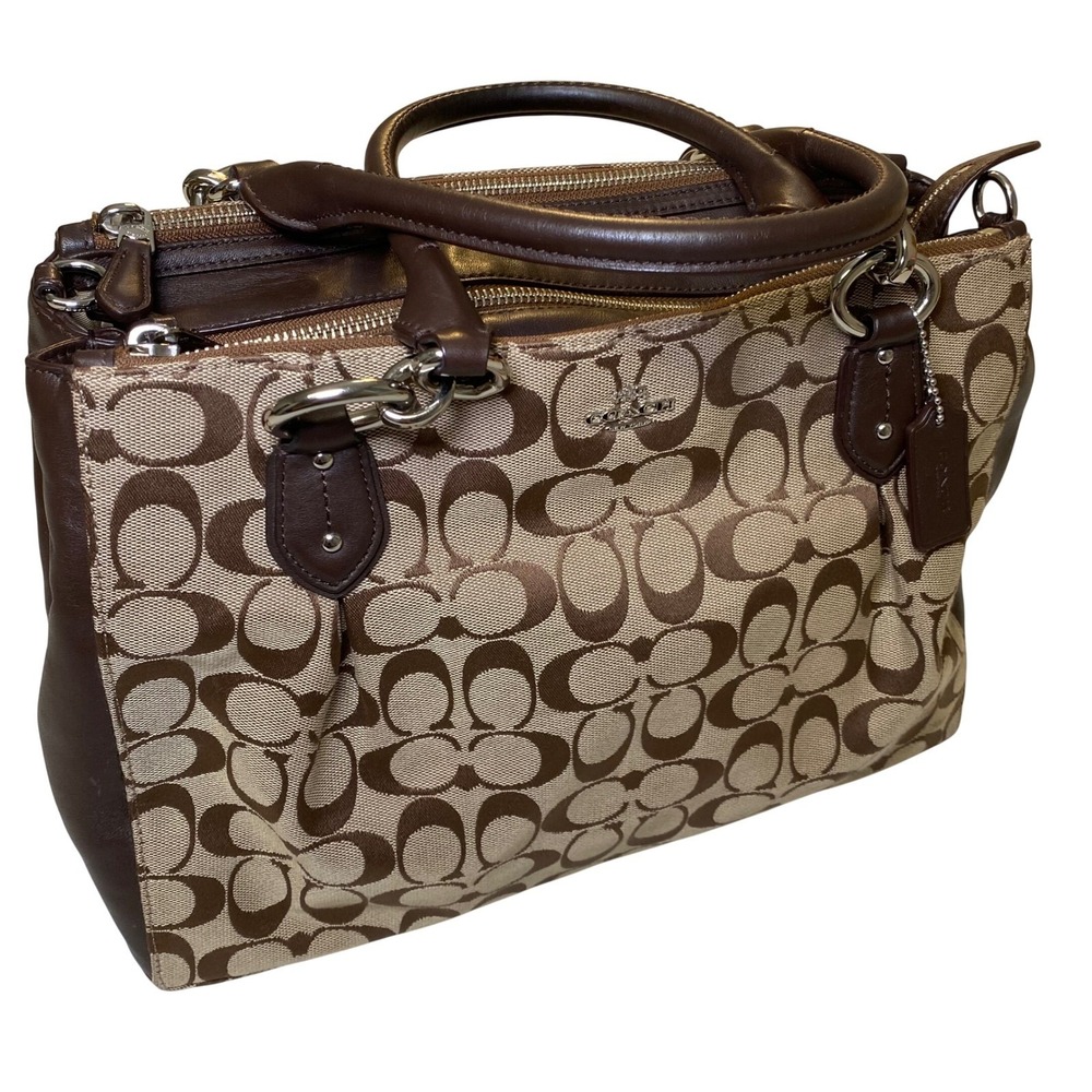 Coach F36376 Signature Carryall Satchel Brown Jacquard Leather Purse